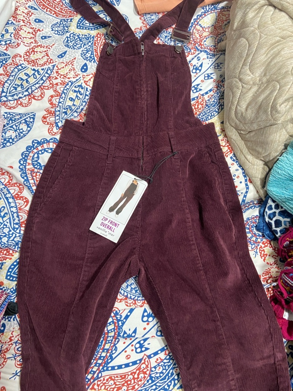 Vanilla Star Corduroy Zip-Front Overalls in Plum